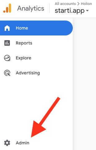 Click Admin in Google Analytics