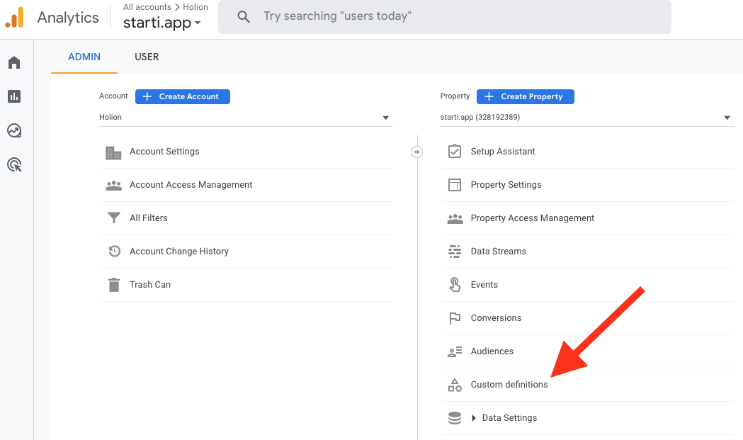 Select Custom definitions